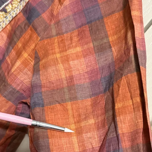 Earthy‎ Plaid Embroidered Trim Boho Tunic Cottagecore Lagenlook Natural Fibers - Image 4