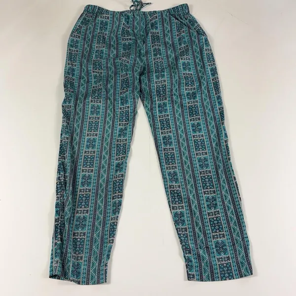 Calypso St. Barth Pants Womens Medium Blue Silk Crepe Jogger Beaded Tassel Print - Image 4