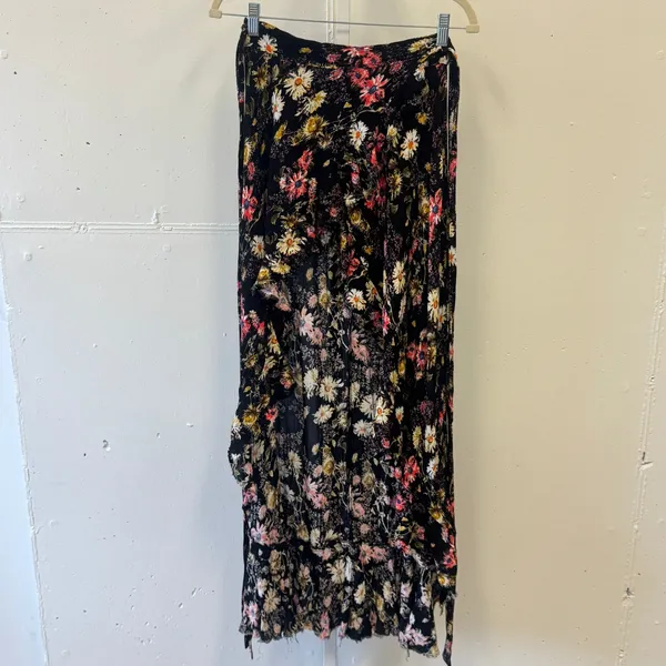 Blue Life Floral Maxi Beach Skirt Black Ruffle High Low Boho Wildflower Rayon Sm - Image 3