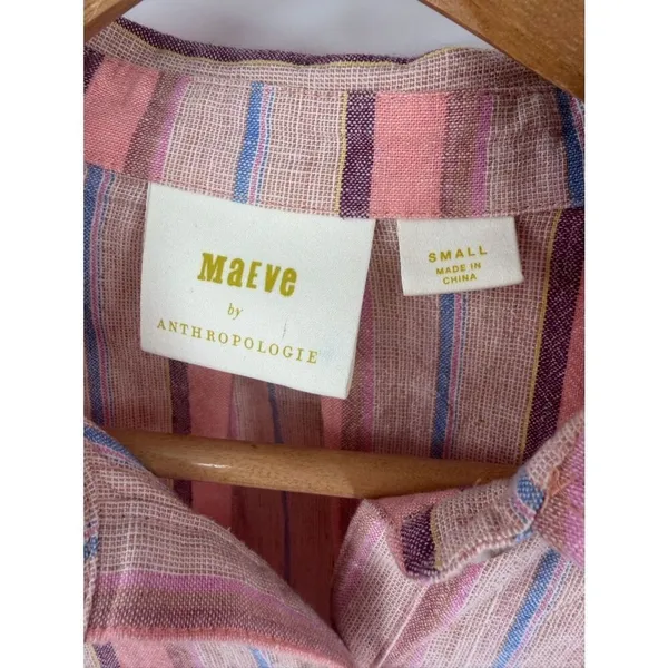 Anthropologie Maeve Lida linen blend pink striped 1/4 button blouse women’s S - Image 2