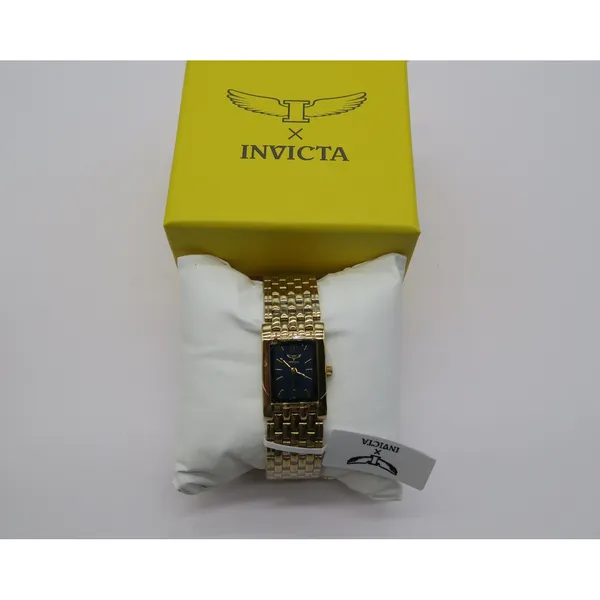 Invicta Gold Tone Rectangular Blue Dial Watch with Brick Link Bracelet - Image 7