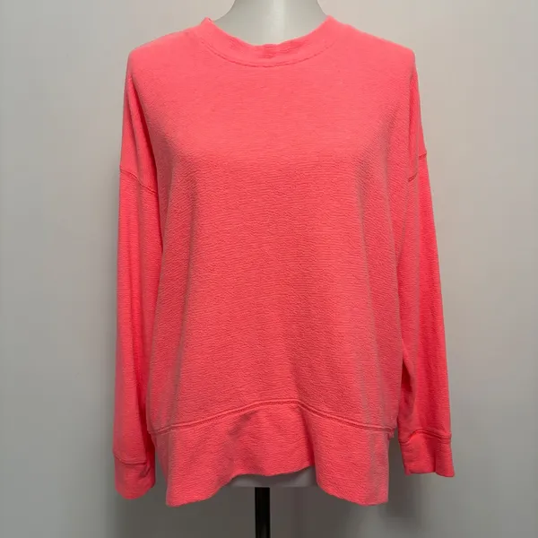 Aerie Sweatshirt Small Neon Coral Oversized Textured Terry Pullover Beach - Image 2