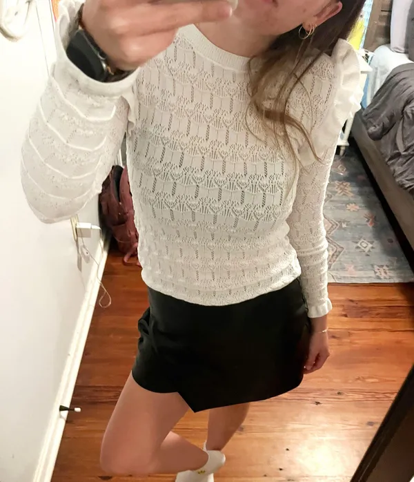 Zara White Lace Long Sleeve Ruffle Top - Image 2