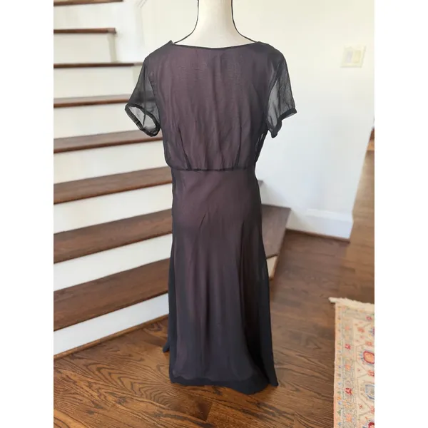 Vintage 90s Black Sheer & Pink Beaded Floral Maxi Slip Dress Whimsygoth Witchy - Image 4