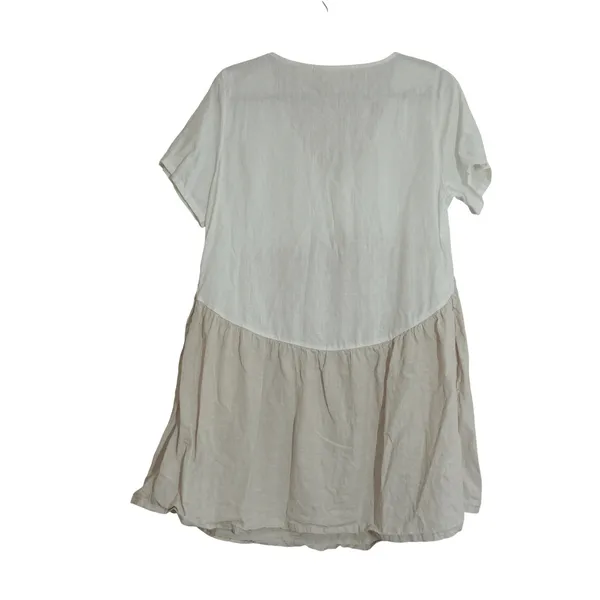 Cynthia Rowley Large Linen Mini Dress White Tan Colorblock V-Neck Short Sleeve - Image 5