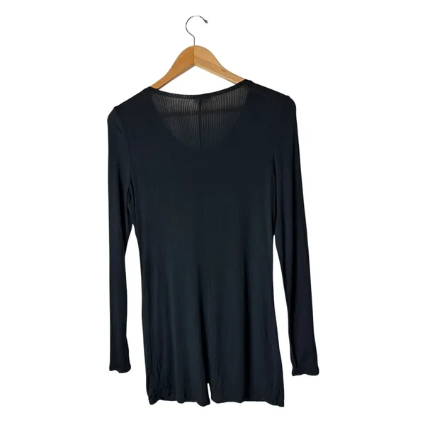 Free People Intimately Sleep In Romper Women Medium Black Henley Long Sleeve - Image 3