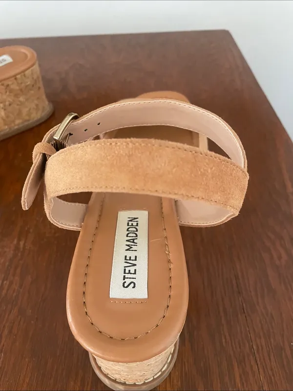 Steve Madden Tan Suede Cork Wedge Sandals - Image 6