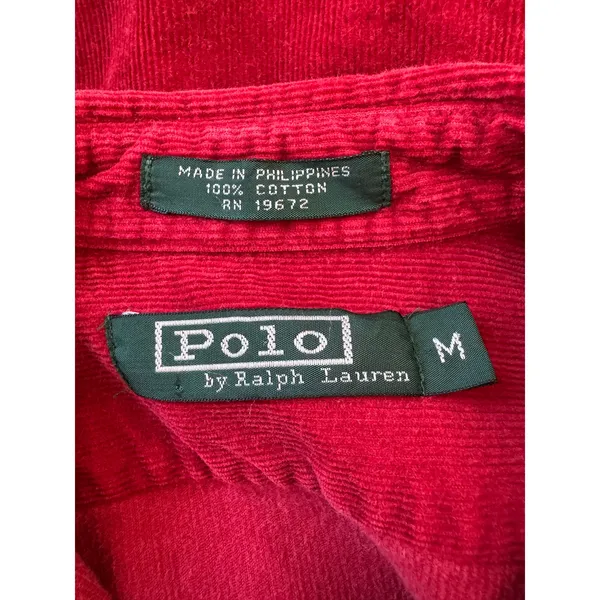 Vintage ‘90s Polo by Ralph Lauren Red Corduroy 3/4 Sleeve Button Front Shirt - Image 6