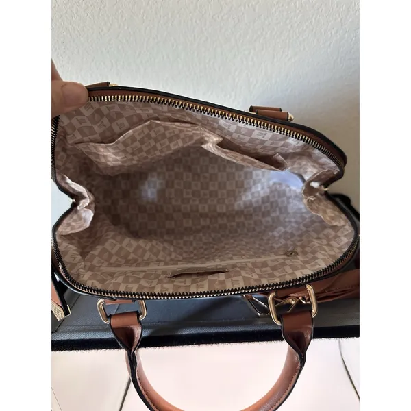 London Fog Floral Monogram Dome Satchel Handbag Brown Multi Crossbody Bag - Image 4