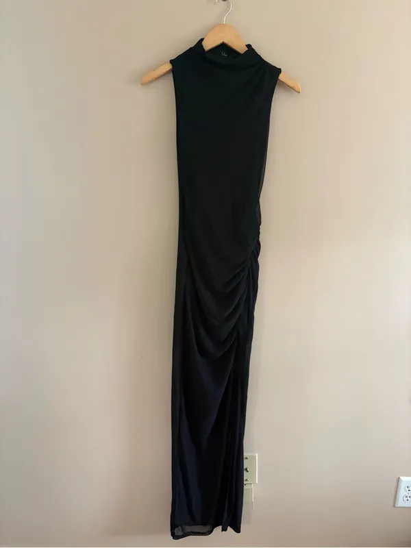 Lulus Renowned Glamour Black Mesh Mock Neck Maxi Dress Size Medium Formal Sheer - Image 5