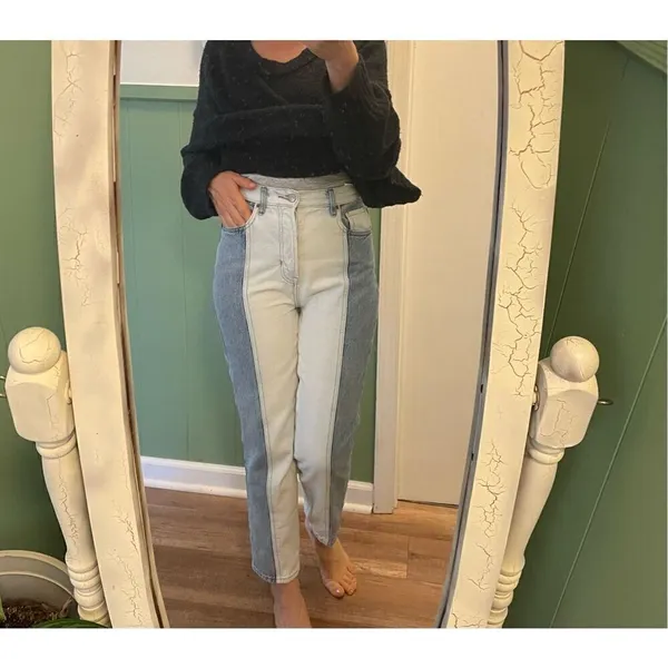 Pacsun Women's Mom Jeans Two Tone Cut and Sew Frayed High Rise Tapered Size 26 - Image 12