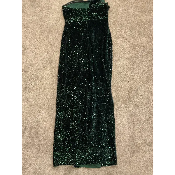 Double Crzy Emerald Green Sequin One-Shoulder Prom Formal Gown, sz S - Image 9