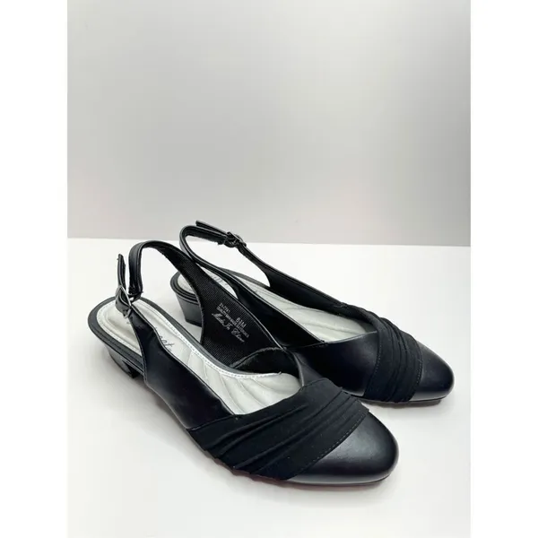 Easy Street Black Slingback Pumps Pleated Low‎ Block Heel Shoes 6.5 - Image 3