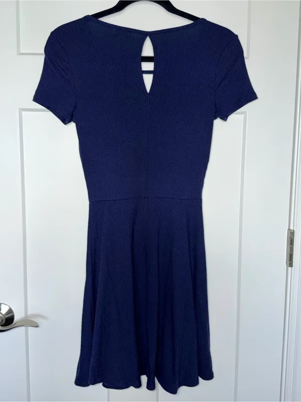 Navy Ribbed Keyhole Mini Dress Blue Size XS - Image 2