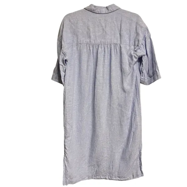 Tahari Shirt Dress Button‎ Front Tunic 100% Linen Flax Blue Lagenlook Size Small - Image 2