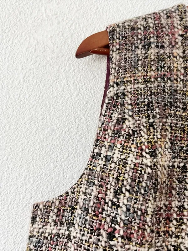 Gal Meets Glam Ramona Brown Tweed Check Sleeveless Mini Dress - Image 3