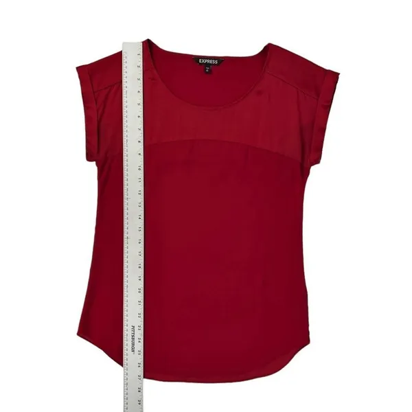 Express Dark Red Short Sleeve Dressy Blouse‎ Top Size XS - Image 3