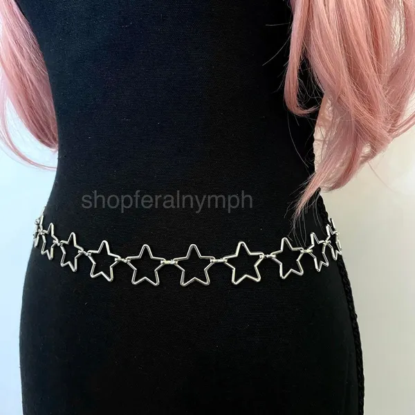 Silver Y2K Open Star Link Cutout Waist Chain Belt, Fits 21-38 Inches, X7GA1415 - Image 6