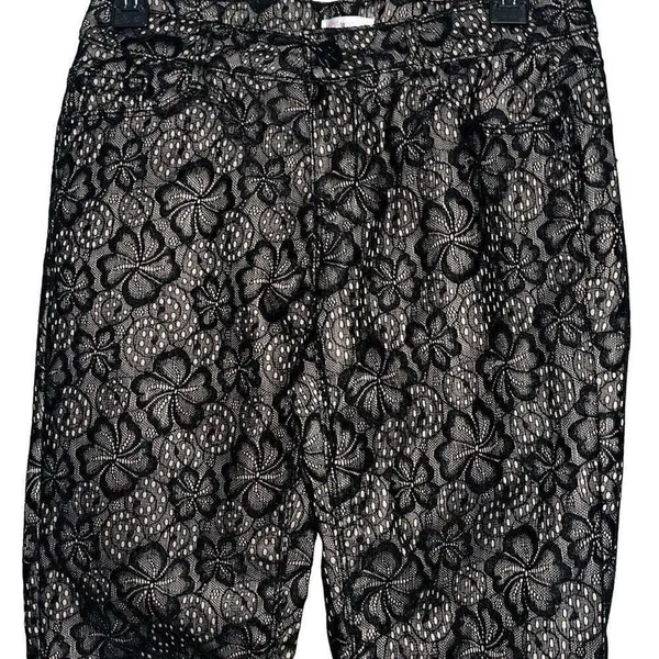 Xhilaration Black Floral Lace Overlay Slim Pants Nude Lining‎ Stretch Trousers 7 - Image 4