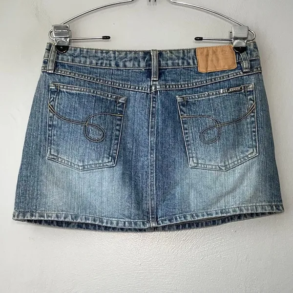 Vintage Y2K Squeeze Size 11 12 Short Micro Mini Blue Jean Cotton Denim Skirt - Image 4