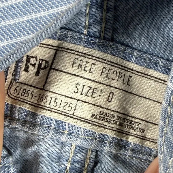 Free People Hickory Stripe Denim Overall Mini Dress Blue White Pinstripe Size 0 - Image 2
