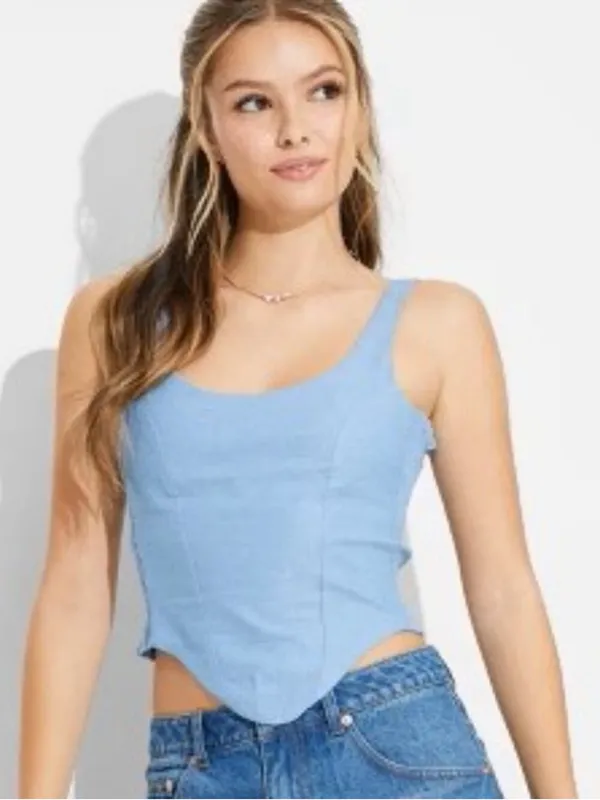 Megan Moroney Chambray Bustier Tank Top, NWT L Blue Size L - Image 5
