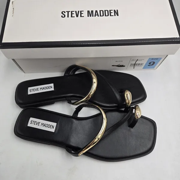 Steve Madden Women's Toe Ring Sandal Size 9 Black Ardent Gold Ring New In Box - Image 7
