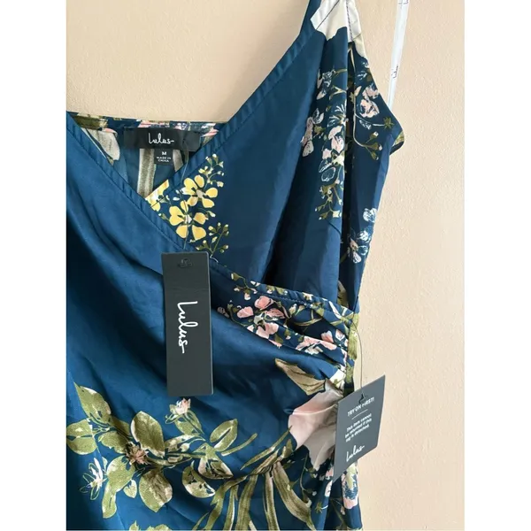 Lulus Remarkable Entrance Navy Blue Floral Print Satin Midi Dress Size Medium - Image 5