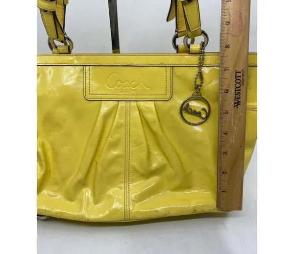 COACH Medium Patent Leather Shoulder Bag Yellow - Image 5