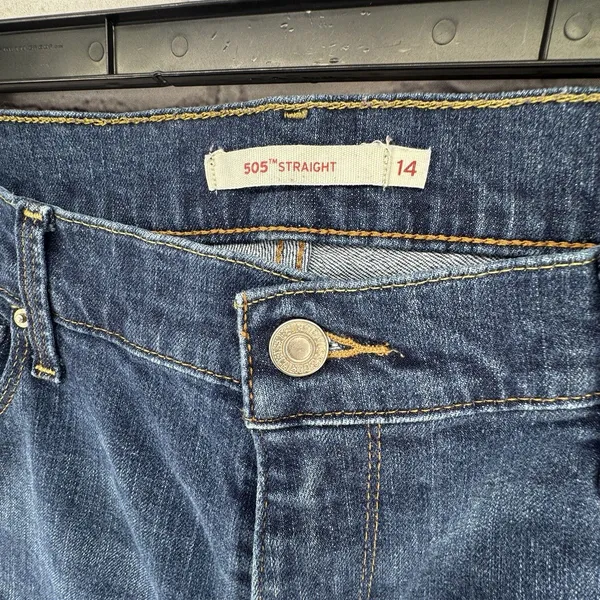Levis 505 Jeans Womens 14 Blue Straight Leg Stretch Denim Mid Rise Classic - Image 3