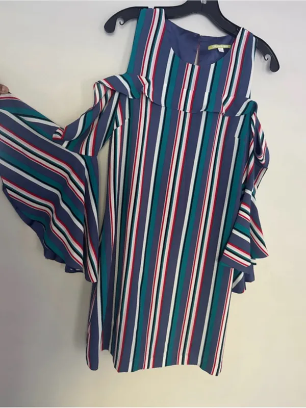 Gianni Bini Multi-Stripe Cold-Shoulder Shift Dress in Blue Teal - Image 5