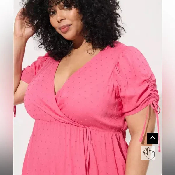 Torrid Midi Swiss Linen Surplice Dress Honeysuckle Pink 2X Valentines Day - Image 3