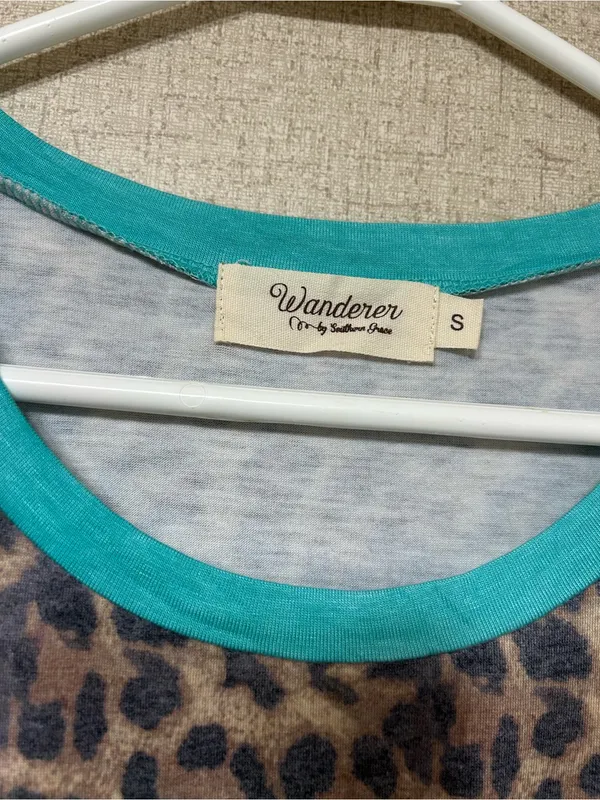 Wander Leopard Print YA LI Graphic Tee with Teal Trim - Image 3
