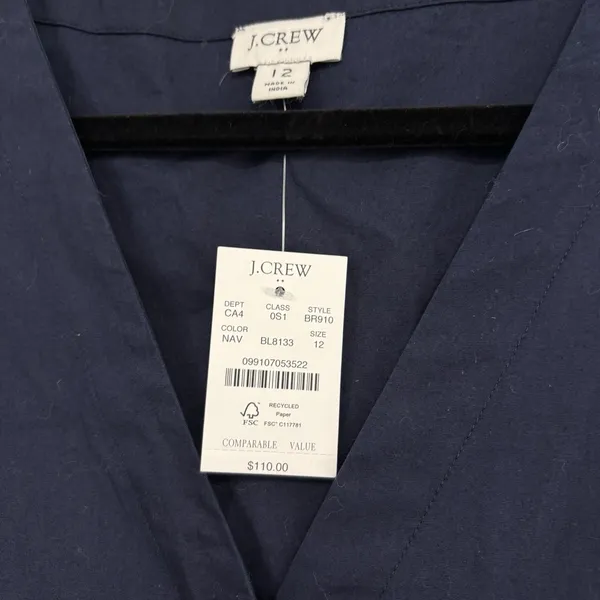 Jcrew Dress Size 12 Navy Blue Sleeveless Cotton Vneck Tie Waist NWT - Image 5
