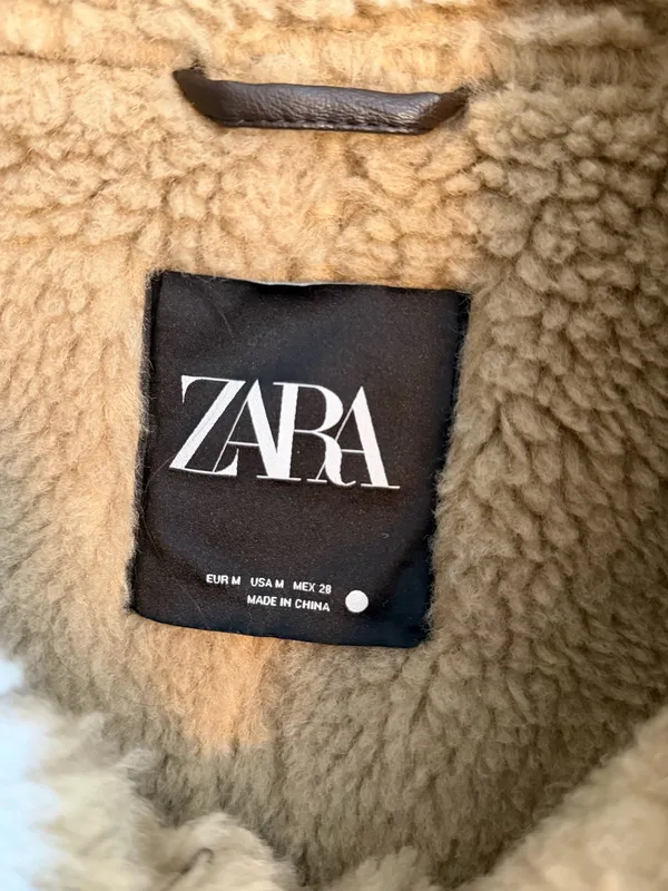 Zara short faux shearling leather brown crop jacket - Image 4