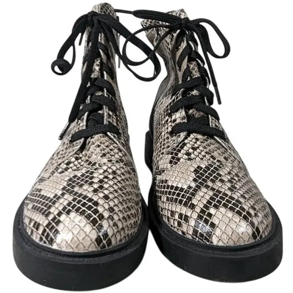 Linea Paolo Moto Boot 5.5 Snakeskin Print Lace Up‎ Ankle Boots Combat Booties - Image 9