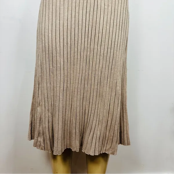 A New Day Wide Ribbed Sweater Midi Dress Sz L Sleeveless Fit Flare Beige - Image 4