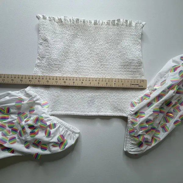 Queen of Sparkles White Smocked Rainbow‎ Sequin Top & Skirt Coord Set Medium - Image 16