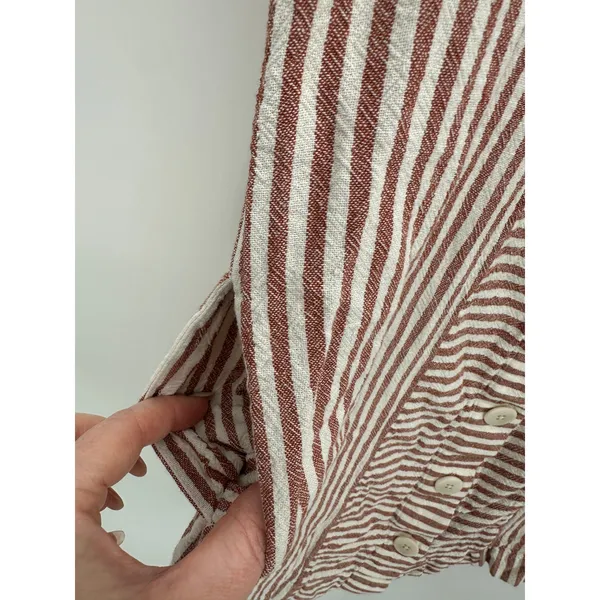 Madewell Womens Red White Striped Button Back Mini‎ Dress M Linen Blend BT26 - Image 8