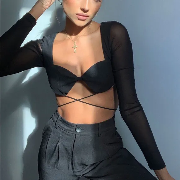 Princess Polly Titan Long Sleeve Black Top - Image 2