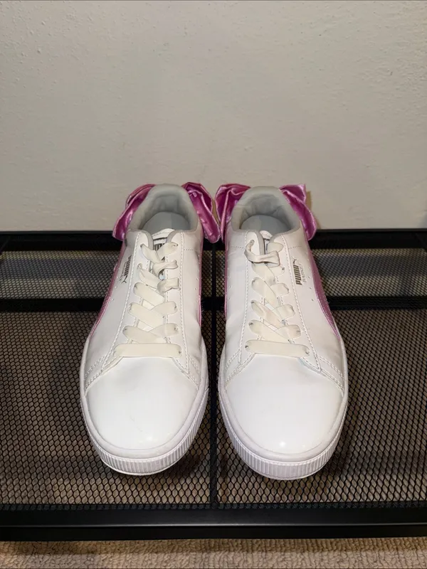 Puma White Sneakers with Pink Satin Bow - Image 2