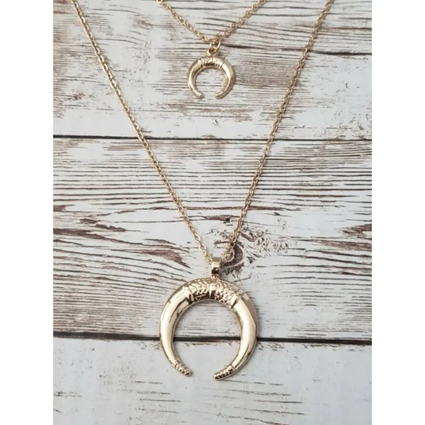 Double Charm Gold Tone Layered Statement Necklace - Image 3