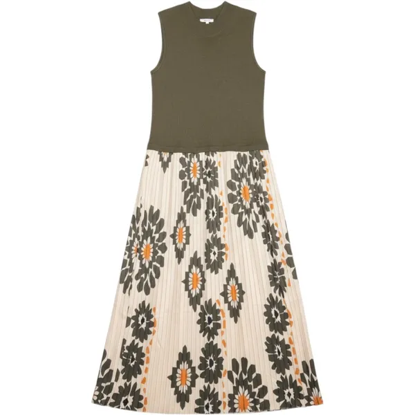 Skies Are Blue Curvy Floral Pleated Mixed Media Maxi Dress 1X Olive New with Tag - Image 2