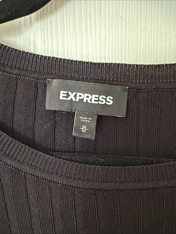 Express Black Ribbed Long Sleeve Crew Top medium - Image 2