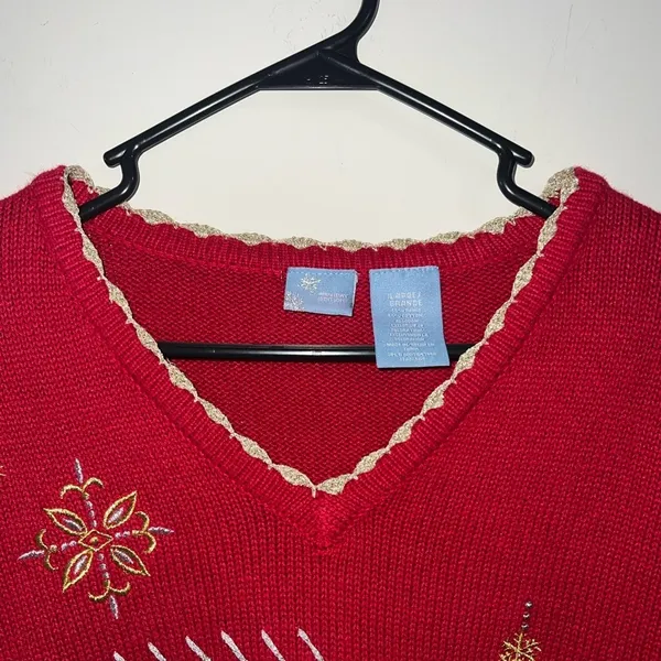 Holiday Editions Red with Gold Snow Flakes Christmas Sweater Size large - Image 2