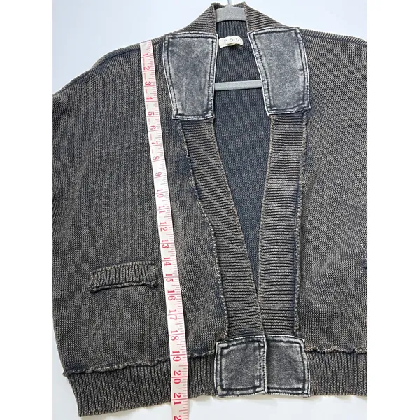 POL Brown Black Cardigan Small Open Front Chunky Knit Acid Wash Boho Grunge - Image 6
