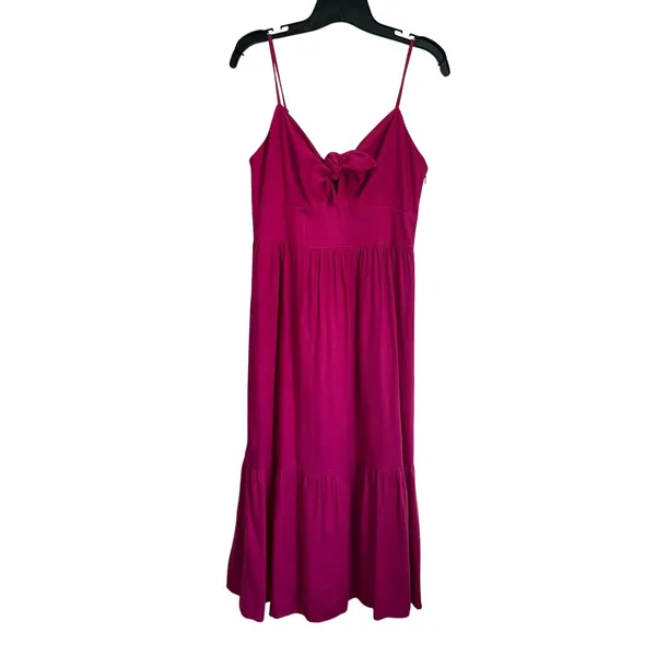 Loft Pink Sleeveless Midi Dress Size 2 Bow‎ Front Tiered Coquette Barbiecore - Image 2