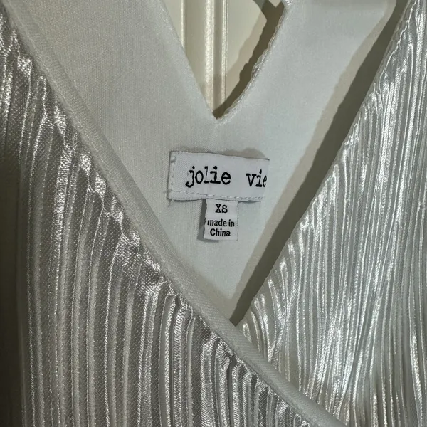 Jolie Vie Metallic Faux Wrap Surplice Mini Dress Pleated V Neck Womens‎ XS White - Image 2