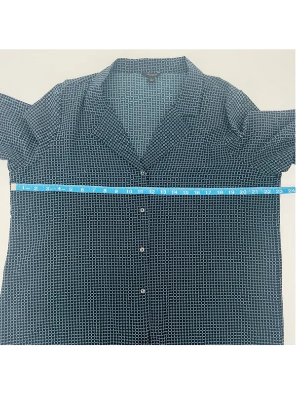 Ann Taylor Navy White Geometric Blouse L Tie Front Button Down 3/4 Sleeve - Image 5