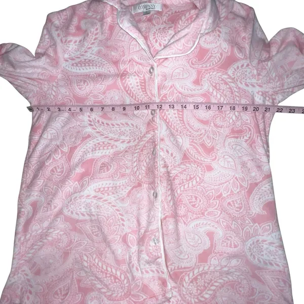 Ellen Tracy Pajama Set Button Front Shirt Pink Paisley Shabby‎ Chic Cottage L - Image 6